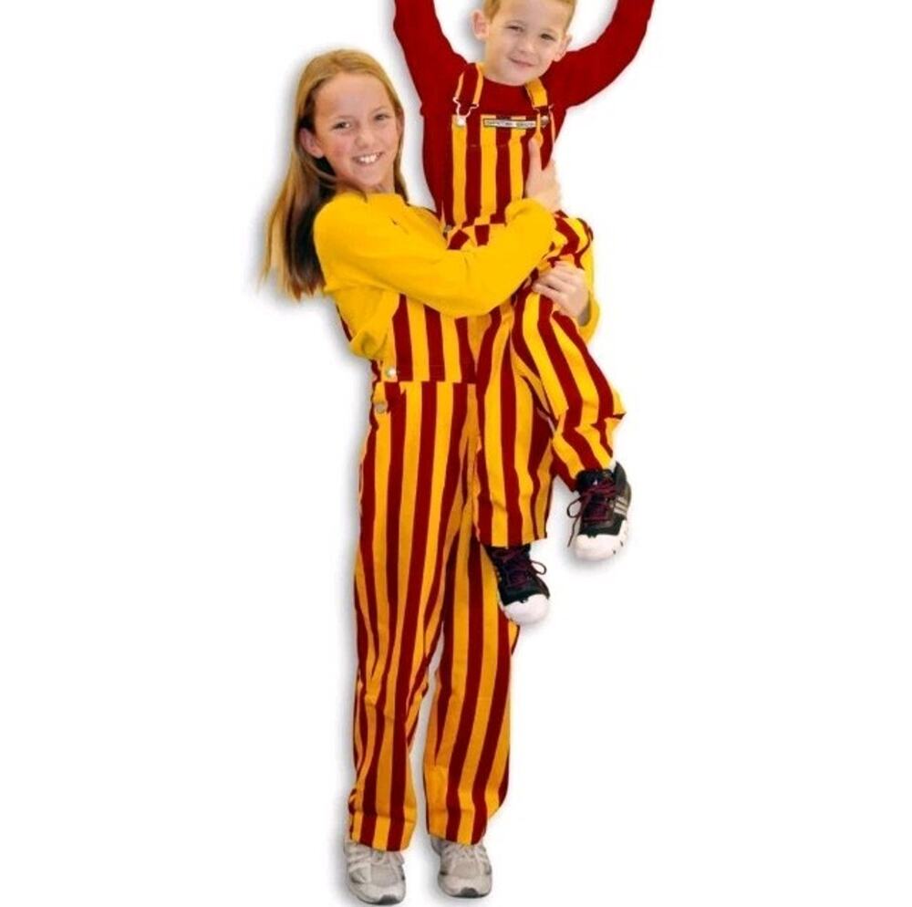 Game Bibs Kids Youth Small 6 7 Maroon Gold Striped Overalls MN Gophers AZ Devils